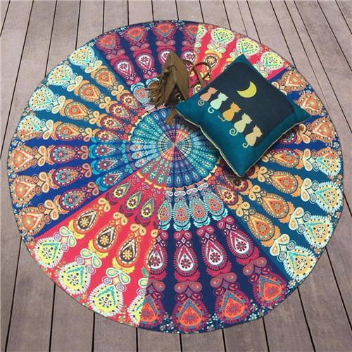 Indian Mandala Round Elephant Tapestry/Beach-Towel/Yoga-Mat - Indigo-Temple