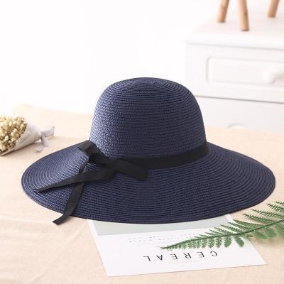 Adjustable Wide-Brimmed Women's Straw Sun-Hat - Indigo-Temple