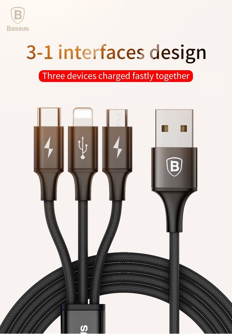 3-IN-1 3A Super Fast Charge Cable (USB+TypeC+iPhone) - Indigo-Temple