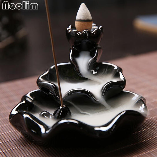 Mini Ceramic Waterfall Backflow Incense Burners - Indigo-Temple