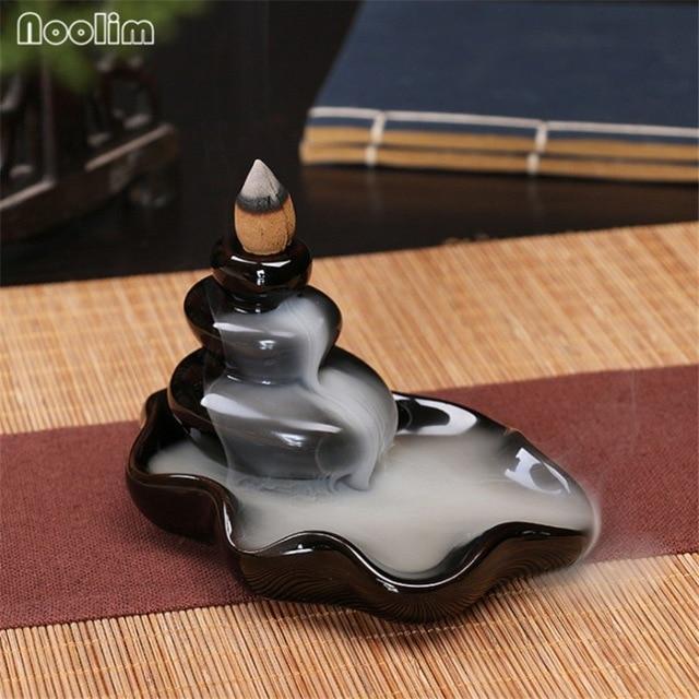 Mini Ceramic Waterfall Backflow Incense Burners - Indigo-Temple
