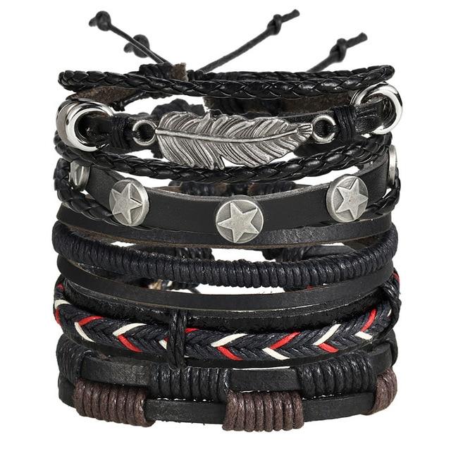 IF ME™ Vintage Multi-Layer Men's Leather Bracelet Sets - Indigo-Temple