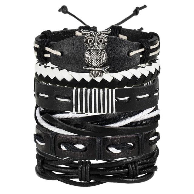 IF ME™ Vintage Multi-Layer Men's Leather Bracelet Sets - Indigo-Temple