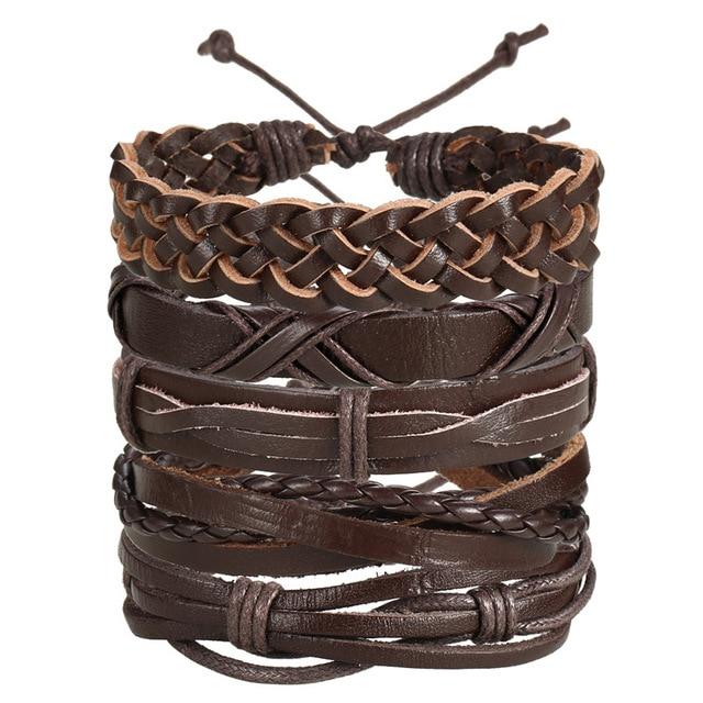 IF ME™ Vintage Multi-Layer Men's Leather Bracelet Sets - Indigo-Temple
