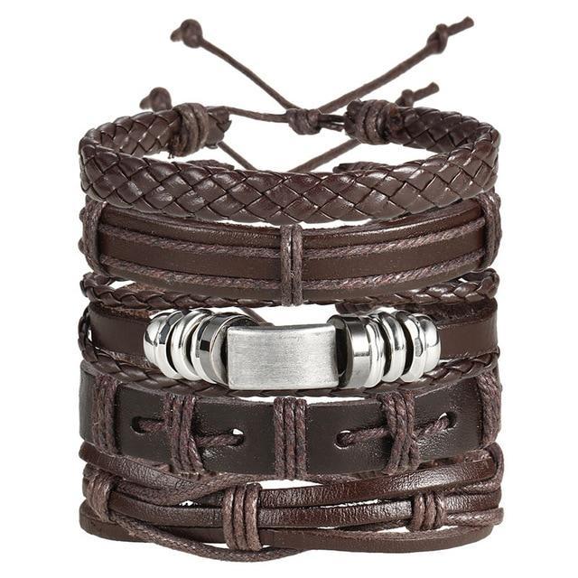 IF ME™ Vintage Multi-Layer Men's Leather Bracelet Sets - Indigo-Temple