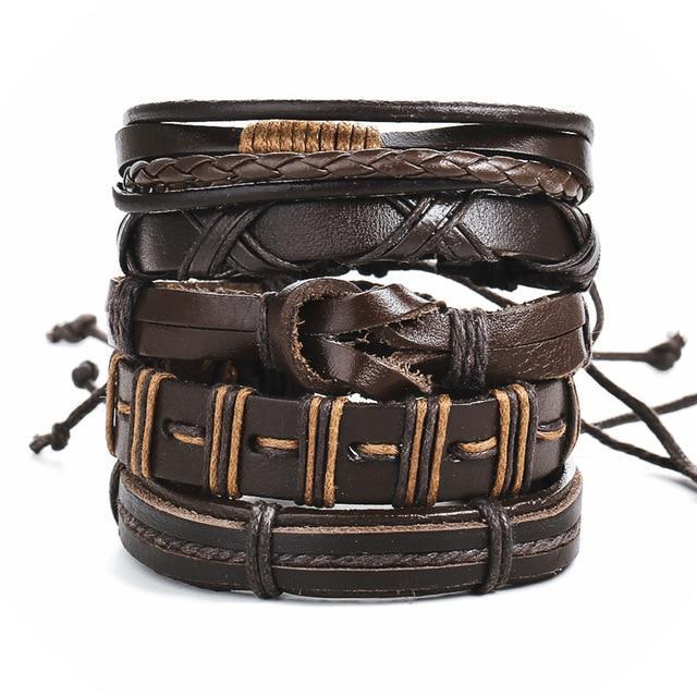 IF ME™ Vintage Multi-Layer Men's Leather Bracelet Sets - Indigo-Temple
