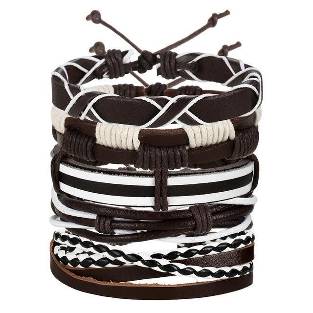 IF ME™ Vintage Multi-Layer Men's Leather Bracelet Sets - Indigo-Temple