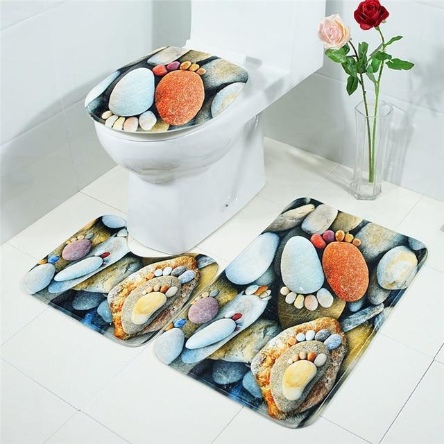 3-pc Anti-Slip Decorative Bathroom Mat Set - Indigo-Temple