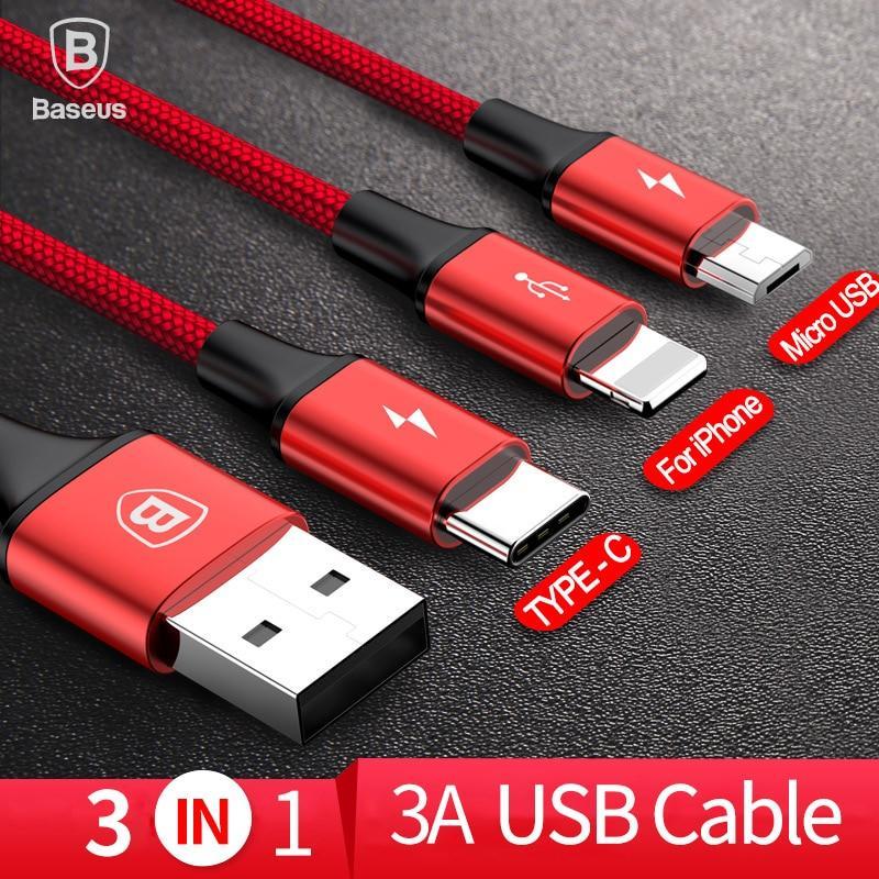 3-IN-1 3A Super Fast Charge Cable (USB+TypeC+iPhone) - Indigo-Temple