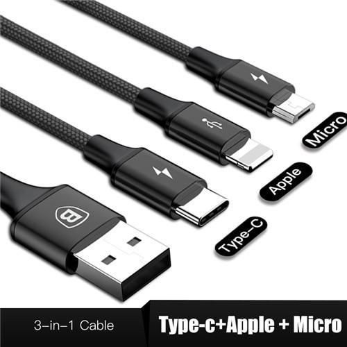 3-IN-1 3A Super Fast Charge Cable (USB+TypeC+iPhone) - Indigo-Temple