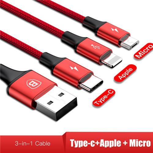 3-IN-1 3A Super Fast Charge Cable (USB+TypeC+iPhone) - Indigo-Temple