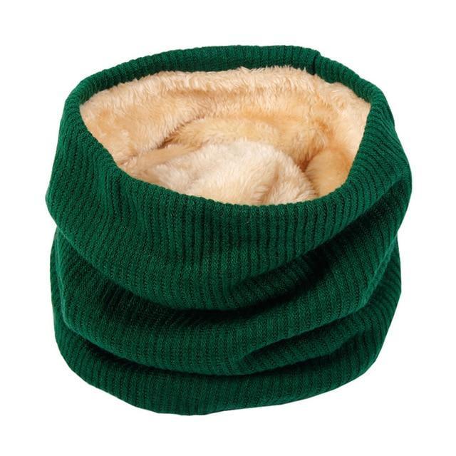 Knitted Neck Warmer with Faux Fur Lining - Indigo-Temple