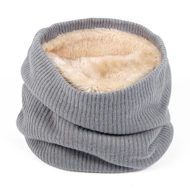 Knitted Neck Warmer with Faux Fur Lining - Indigo-Temple