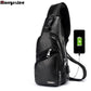 Single-Strap Leather Sling Bag with USB Port - Indigo-Temple