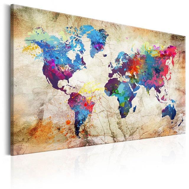 Colorful World Map Modern Wall Art - Indigo-Temple