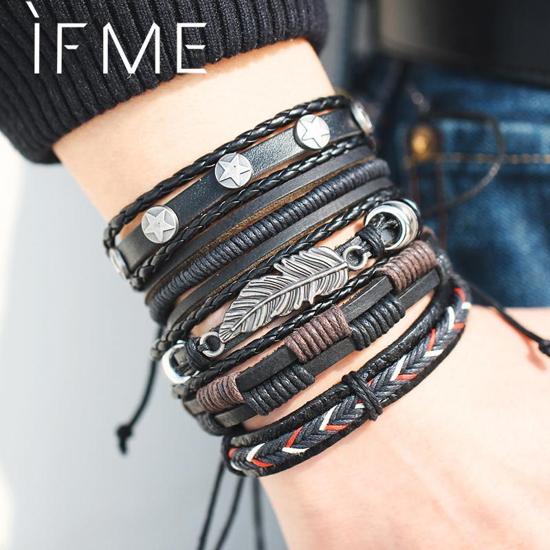 IF ME™ Vintage Multi-Layer Men's Leather Bracelet Sets - Indigo-Temple
