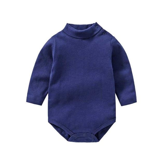 100% cotton Baby Bodysuit With long Sleevs And Turtle Neck - Indigo-Temple