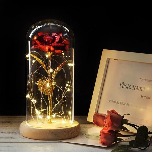 Beauty and the Beast LED Enchanted Rose in Glass Dome - Indigo-Temple