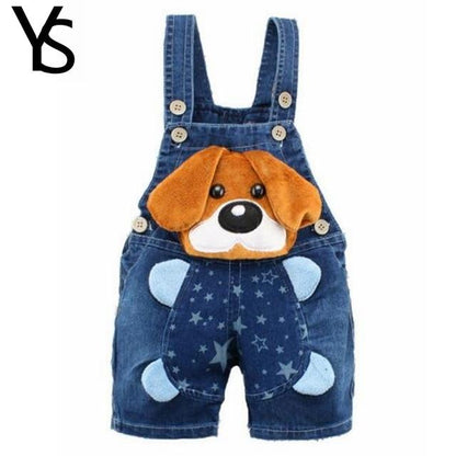 Baby Jeans Overall With Cute Animal Face - Indigo-Temple