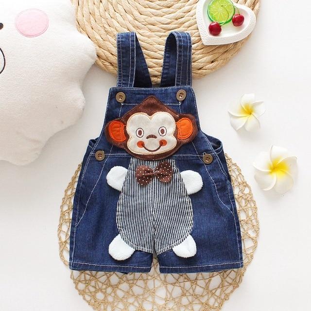 Baby Jeans Overall With Cute Animal Face - Indigo-Temple