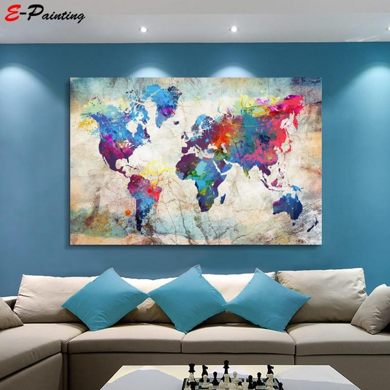 Colorful World Map Modern Wall Art - Indigo-Temple