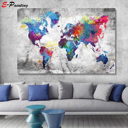 Colorful World Map Modern Wall Art - Indigo-Temple