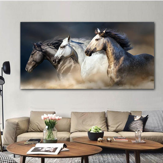 Running Horses Canvas Wall Art - Indigo-Temple