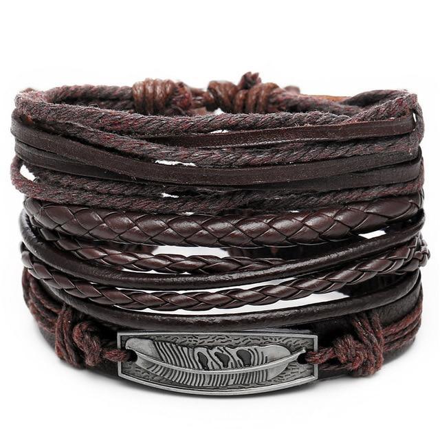 IF ME™ Vintage Multi-Layer Men's Leather Bracelet Sets - Indigo-Temple