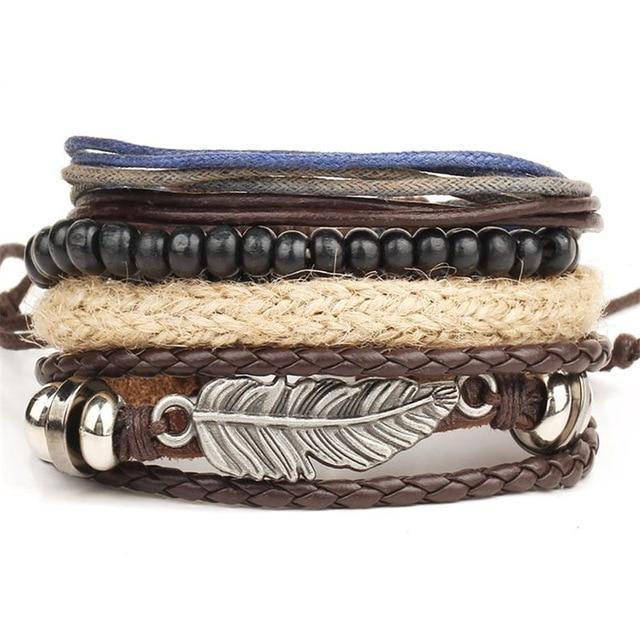 IF ME™ Vintage Multi-Layer Men's Leather Bracelet Sets - Indigo-Temple