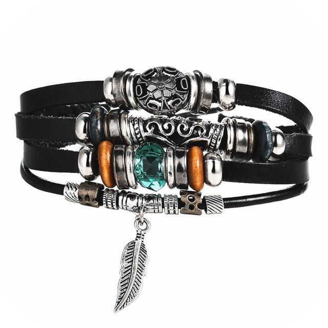 IF ME™ Vintage Multi-Layer Men's Leather Bracelet Sets - Indigo-Temple