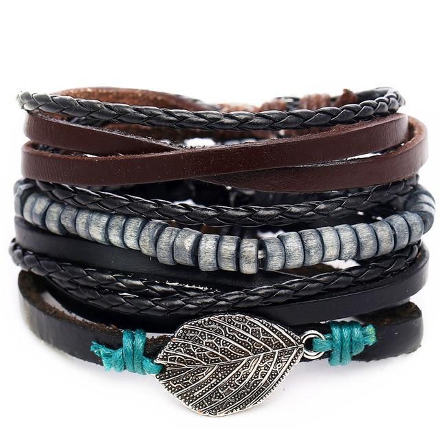IF ME™ Vintage Multi-Layer Men's Leather Bracelet Sets - Indigo-Temple