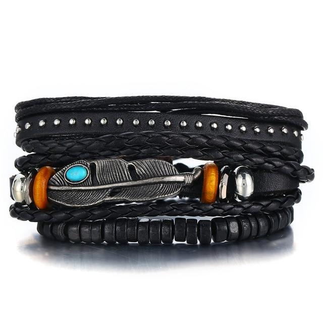IF ME™ Vintage Multi-Layer Men's Leather Bracelet Sets - Indigo-Temple