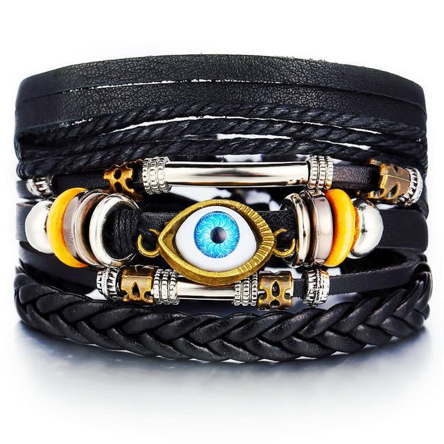 IF ME™ Vintage Multi-Layer Men's Leather Bracelet Sets - Indigo-Temple