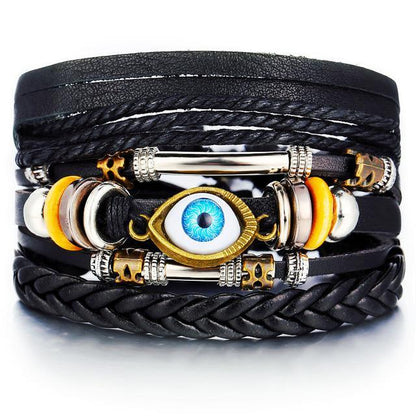 IF ME™ Vintage Multi-Layer Men's Leather Bracelet Sets - Indigo-Temple