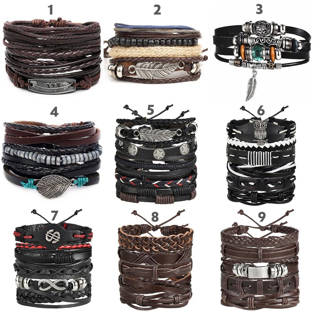 IF ME™ Vintage Multi-Layer Men's Leather Bracelet Sets - Indigo-Temple