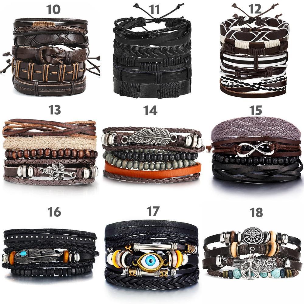 IF ME™ Vintage Multi-Layer Men's Leather Bracelet Sets - Indigo-Temple
