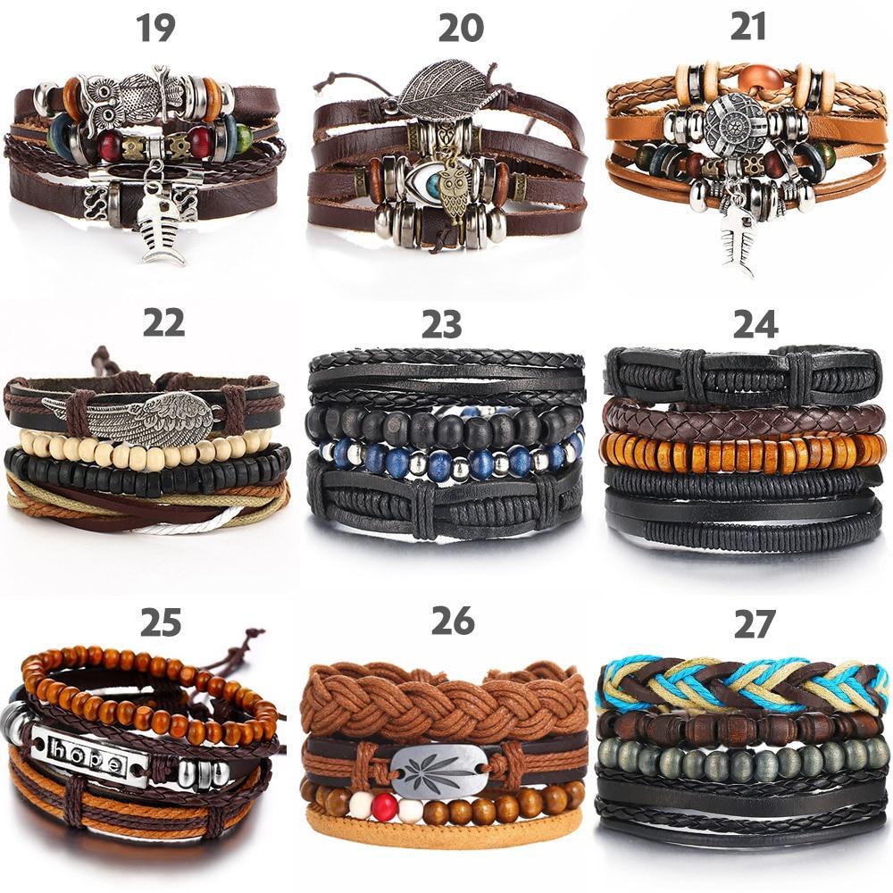 IF ME™ Vintage Multi-Layer Men's Leather Bracelet Sets - Indigo-Temple
