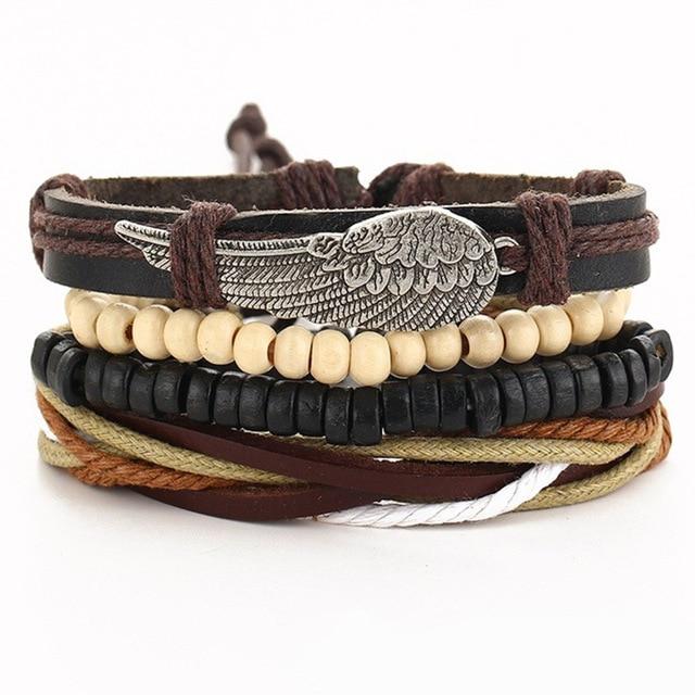 IF ME™ Vintage Multi-Layer Men's Leather Bracelet Sets - Indigo-Temple