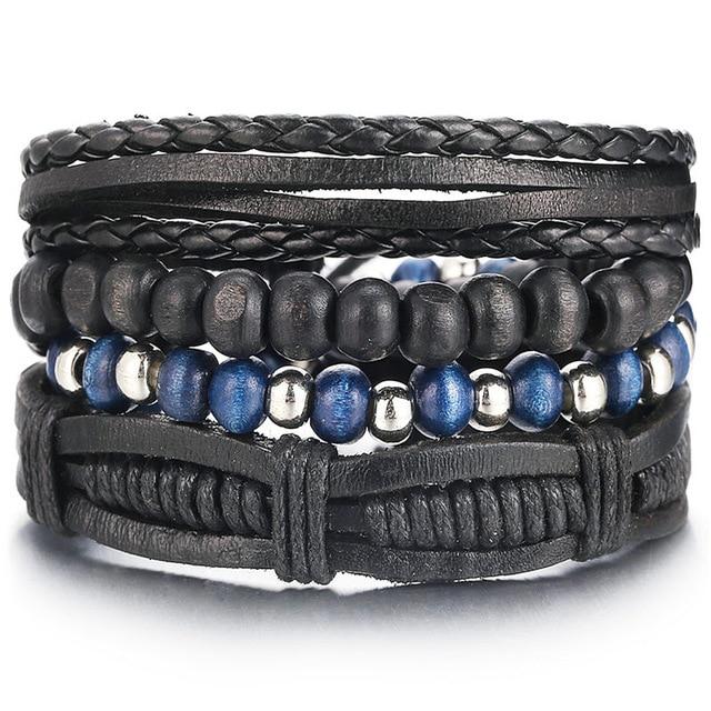 IF ME™ Vintage Multi-Layer Men's Leather Bracelet Sets - Indigo-Temple