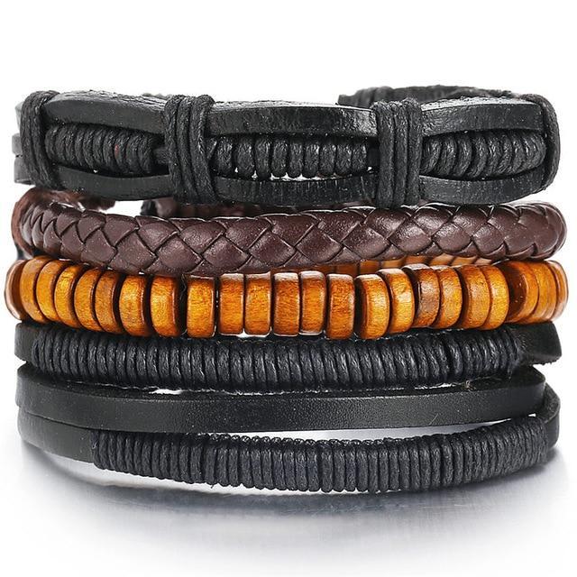 IF ME™ Vintage Multi-Layer Men's Leather Bracelet Sets - Indigo-Temple