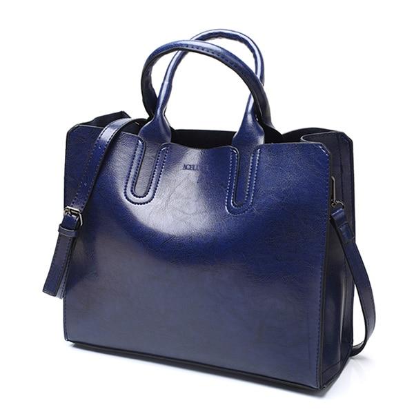 ACELURE™ Women's Leather Casual Tote Bag - Indigo-Temple